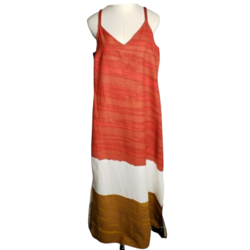 Linen Blend Ombre Dip Dye Earthtones Colorblock Maxi Boho Hippie Festival Maxi